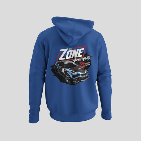 The Zone - Kapucnis pulcsi mellkas logóval, hátul Nagy Norbi 2x European Champion grafika