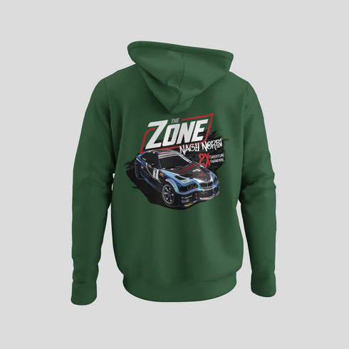 The Zone - Kapucnis pulcsi mellkas logóval, hátul Nagy Norbi 2x European Champion grafika